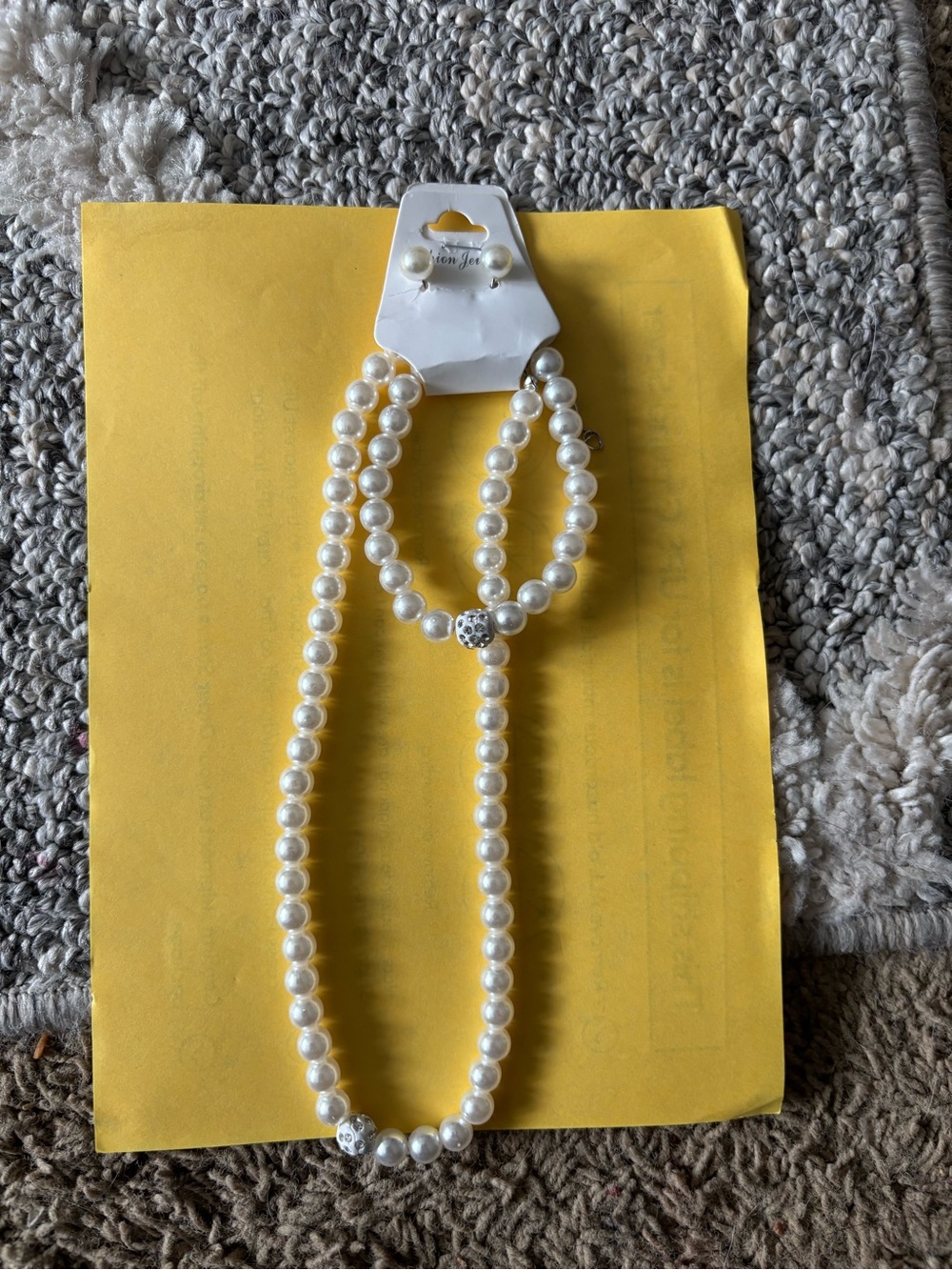 Pearl Bead Necklace and Earrings Set - White